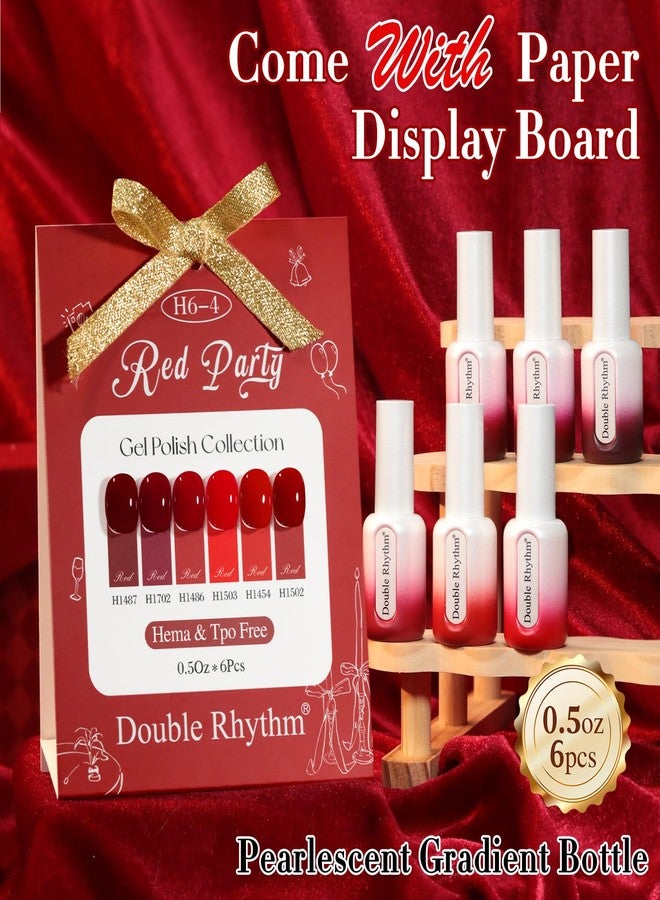 دابل ريذم مجموعة طلاء أظافر جل خالية من الهيم من دبل ريذم، 6 قطع، 0.50 أونصة، نفس اللون، نفس الزجاجة، طلاء أظافر جل طبيعي محايد قابل للإزالة، مجموعة طلاء أظافر جل حليبي طبيعي محايد، صالون تجميل الأظافر (أحمر كرزي لامع، عنابي - H6-4) - Image 3